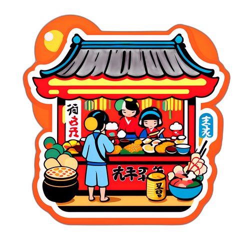 日本祭りの屋台風景ステッカー