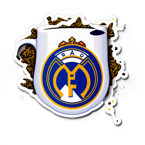 Ontwerp van een mok met het Real Madrid-logo en confetti, ter viering van hun successen