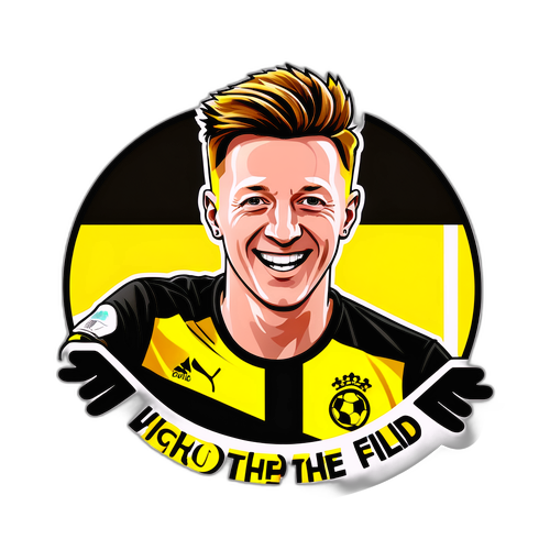 Design dynamique de Marco Reus devant une foule enjouée avec le slogan 'Illumine le terrain'