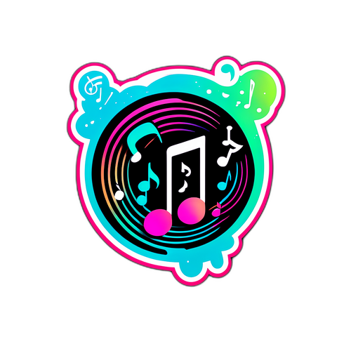 Un adesivo giocoso del pulsante di riproduzione con note musicali