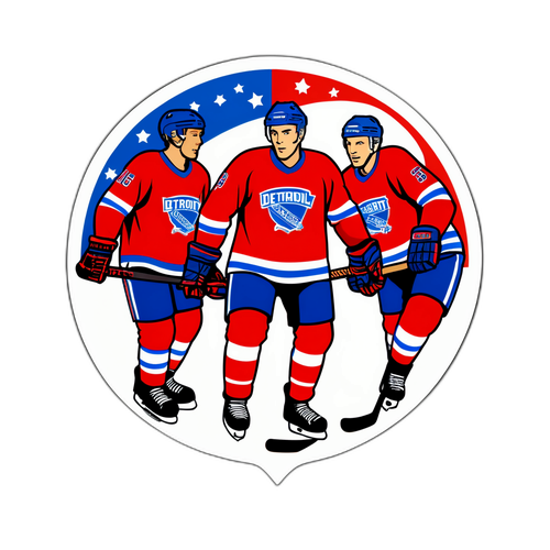 Дизайн команды Детройт Рейнджерс с хоккеистами на льду