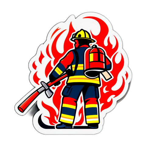 消防活動を描いた勇敢なデザインのステッカー