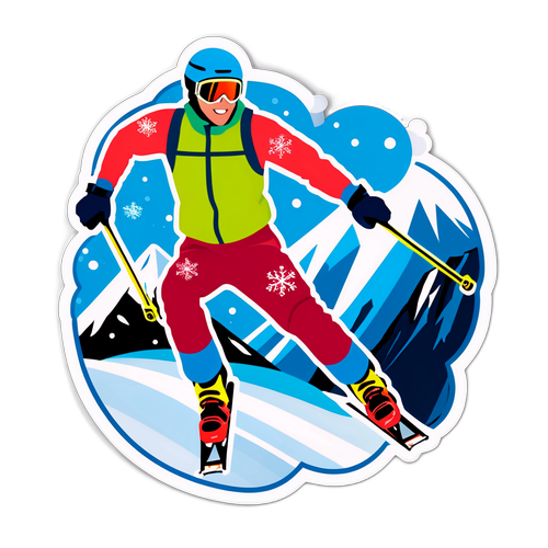 Craťte nálepku s lyžařem v akci