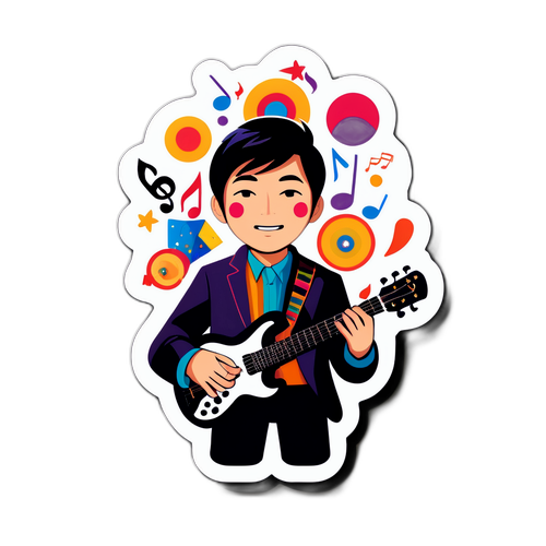 音楽をテーマにしたカラフルなモチーフのステッカー