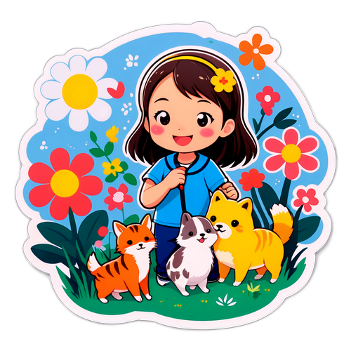 動物と遊ぶフク・スズキのイラスト