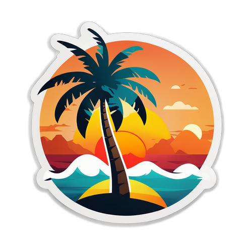 Escape to Paradise: Transform Your Life with this Enchanting Tropical Palm Sunset Sticker!