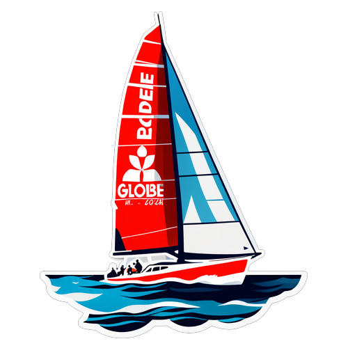 Stickerontwerp voor de Vendée Globe met 'zeilrace 2024' en een zeilboot op zee