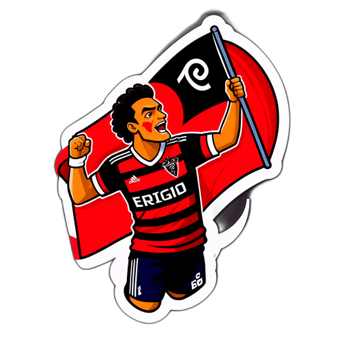 Ilustração de Fan do Flamengo com a Bandeira ao Vento