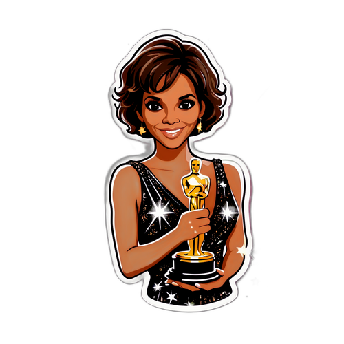 Cute Sticker of Halle Berry with Oscar