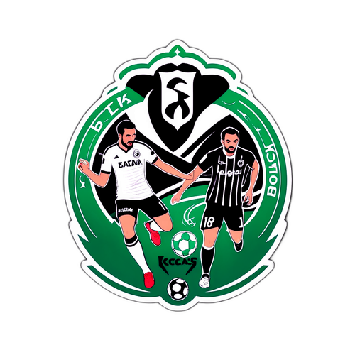 Sticker van Beşiktaş en Kocaelispor logo's met dynamische lijntekeningen van spelers in een spannende match