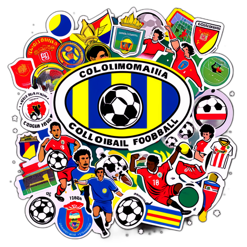 Diseño de pegatina con la historia gráfica del fútbol colombiano