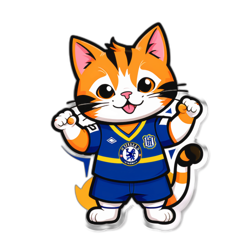 첼시 유니폼을 입은 고양이가 헐시티를 응원하는 스티커