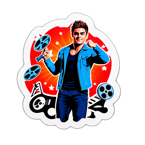 Coole sticker van Zac Efron in een iconische pose