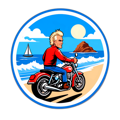 Hans Nielsen på motorcykel ved havet