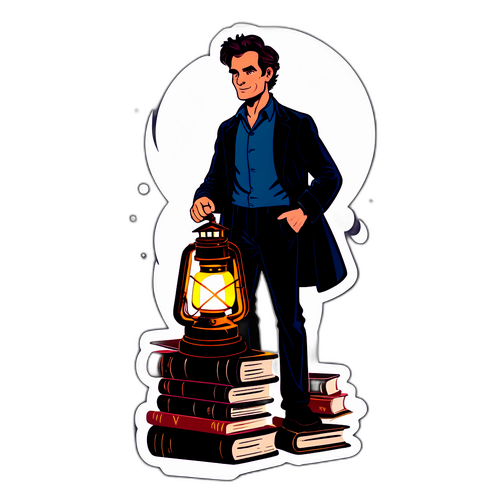 Raphaël Enthoven sur un tas de livres