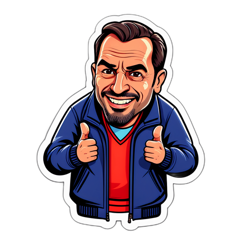 Ilustrație cartoon a lui Igor Tudor cu o expresie jucăușă