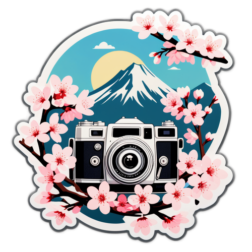 Vintage Camera with Cherry Blossoms in Spring