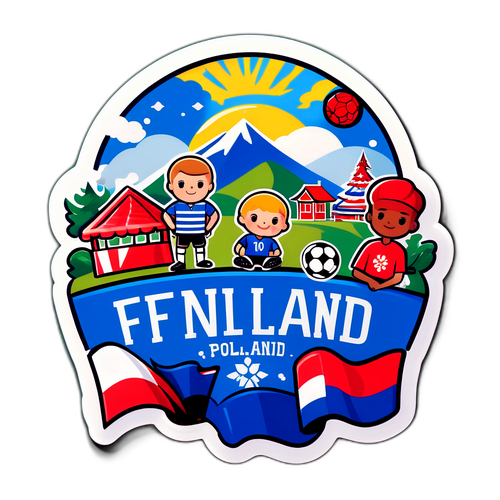 En lekfull landskapsklistermärke för Finland vs Polen fotbollsmatch