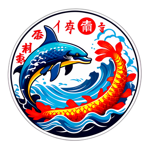 传统与现代结合的中国水产品文化贴纸
