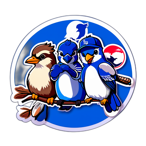 ブルージェイズとドジャースの試合を応援するかわいい動物たちのデザイン