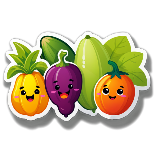 可愛的水果和蔬菜卡通角色