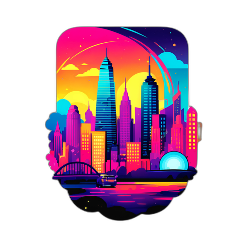 Стикер с изображением iPhone 17 Pro Max на фоне яркого города