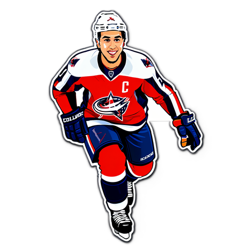 Unleash the Ice Magic: Johnny Hockey's Epic Action Pose with Blue Jackets Glory!