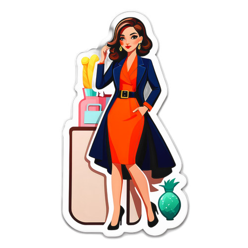 Ilustrație a unei ținute elegante cu accesorii rafinate