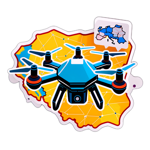 Robot drone avec éléments futuristes sur fond de carte de la Pologne
