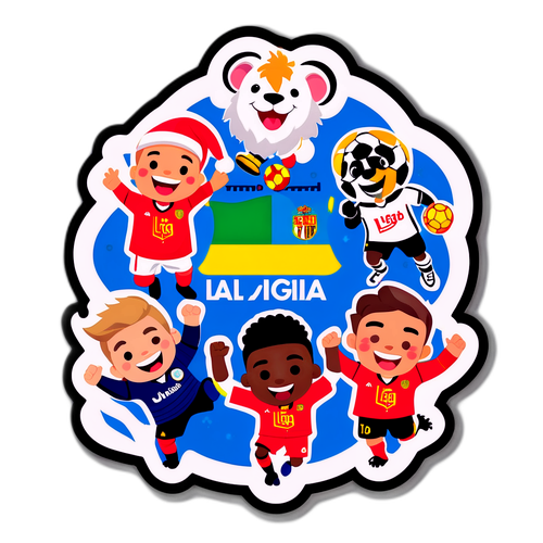 Glad La Liga-klistermärke med maskotar som firar fotboll