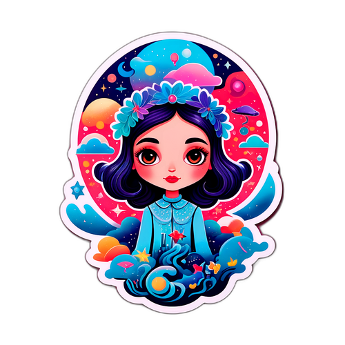 Rappresentazione artistica di Benedetta Porcaroli in un paesaggio onirico