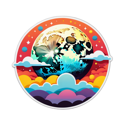 Stickerontwerp van de volle maan in augustus 2025