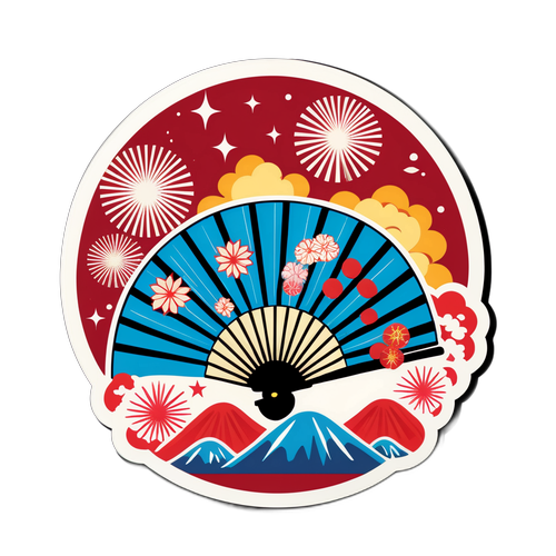 日本文化をテーマにした扇子と花火のデザイン