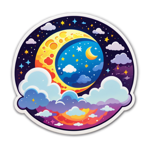 Sticker cu Lună Plină și Nori