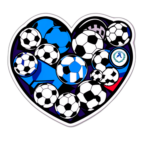 Szív alakú matrica focilabdákkal