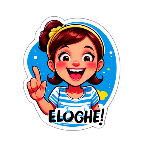 Vrolijke sticker met cartoonversie van Elodie Poux