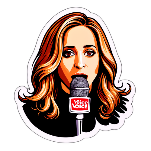 Een sticker van Lara Fabian die zingt met een microfoon