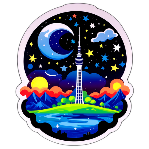 スカイツリーと夜空の星々の幻想的な風景