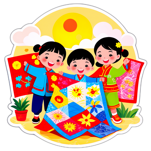 快乐的孩子们晾被子