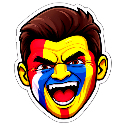 Sticker mit einem grafischen Gesicht eines Fußballfans, der die Emotionen der Weltmeisterschaftsqualifikation widerspiegelt