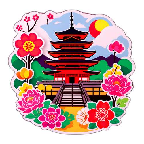 京都の伝統祭りテーマのカラフルなステッカー