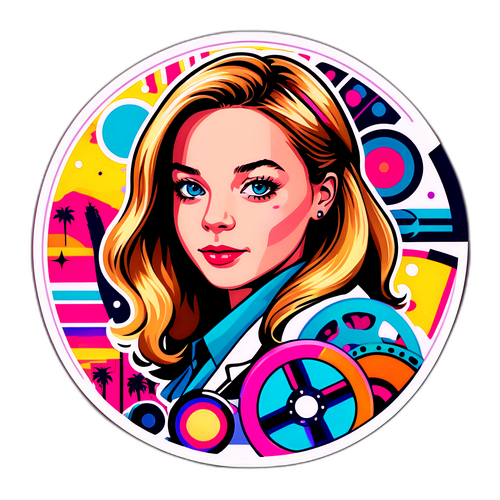 Kolorowy naklejka z stylizowanym wizerunkiem Sydney Sweeney