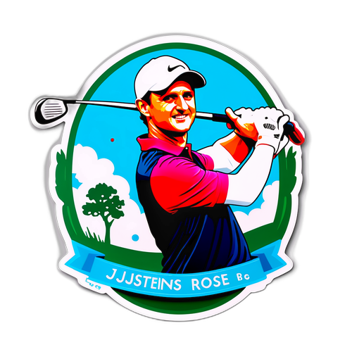 Un autocollant mettant en vedette Justin Rose avec des clubs de golf artistiques en arrière-plan