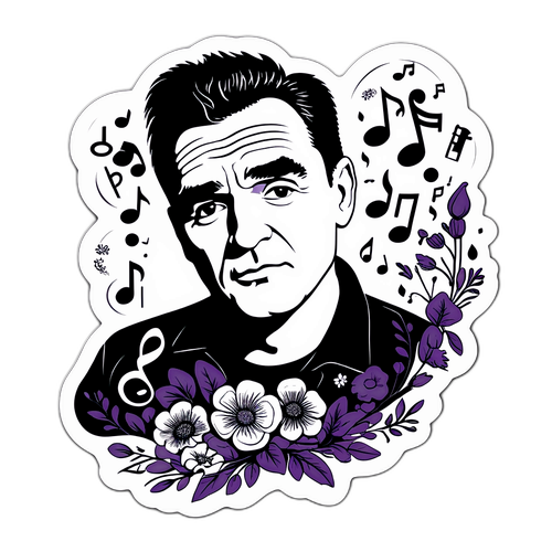 Morrissey med musiknoter och blommor
