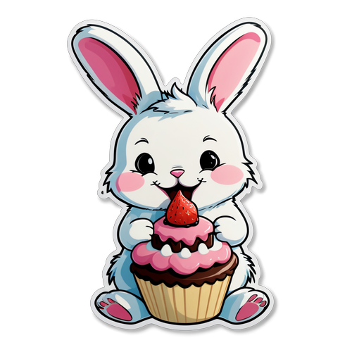 快樂兔子吃蛋糕貼紙