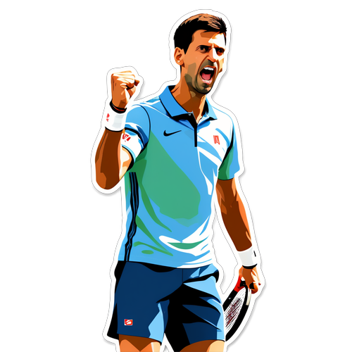 Illustration von Novak Djokovic im sportlichen Moment, Siegpose