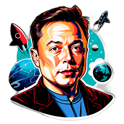 Portrait caricatural d'Elon Musk avec fond futuriste