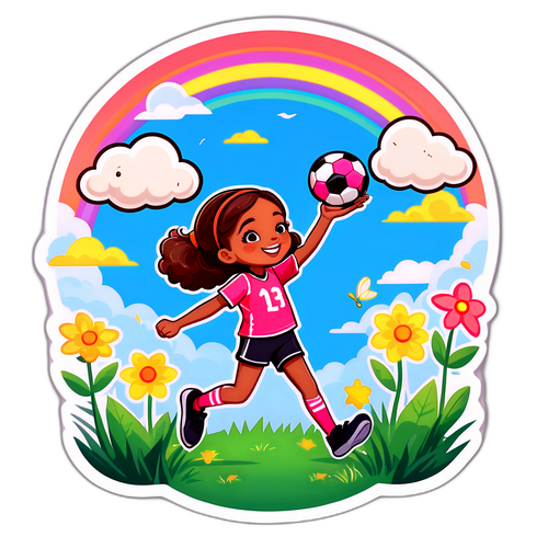 Een schattige cartoon van Hannah Hampton met een bal