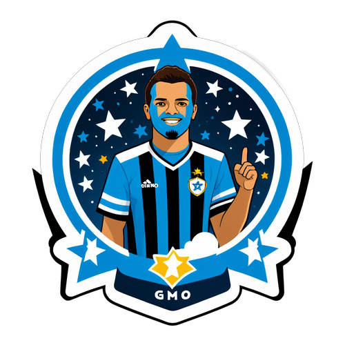 A sticker do Grêmio como uma camisa, cheia de estrelas e com o icônico escudo no peito, celebrando sua história.