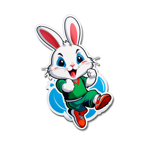 スポーティなポーズを取るウサギキャラクターのデザイン